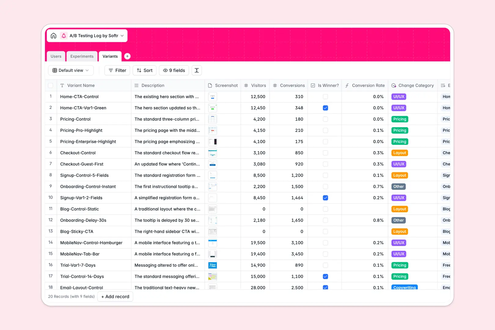 A/B Testing Log Database Template Thumbnail