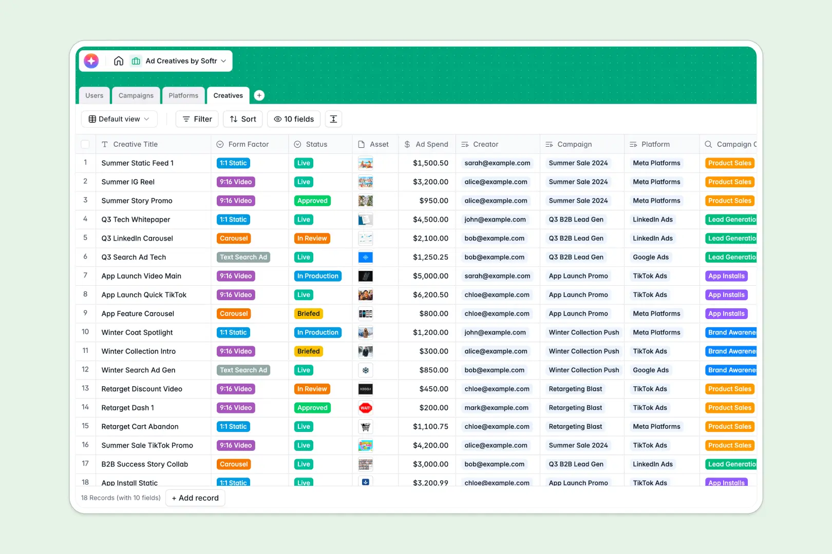 Ad Creatives Database Template Thumbnail