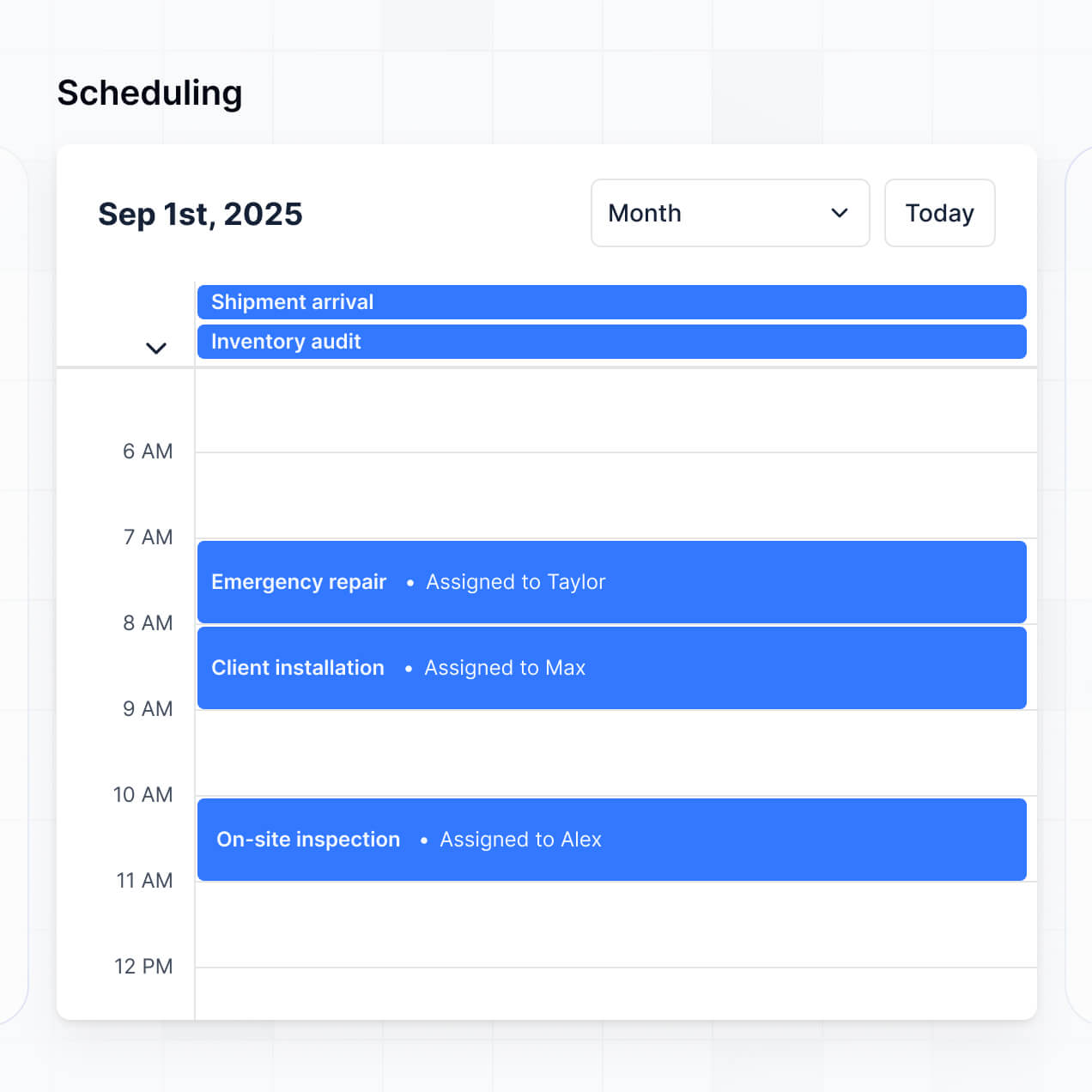 UI screenshot of assign and update work orders