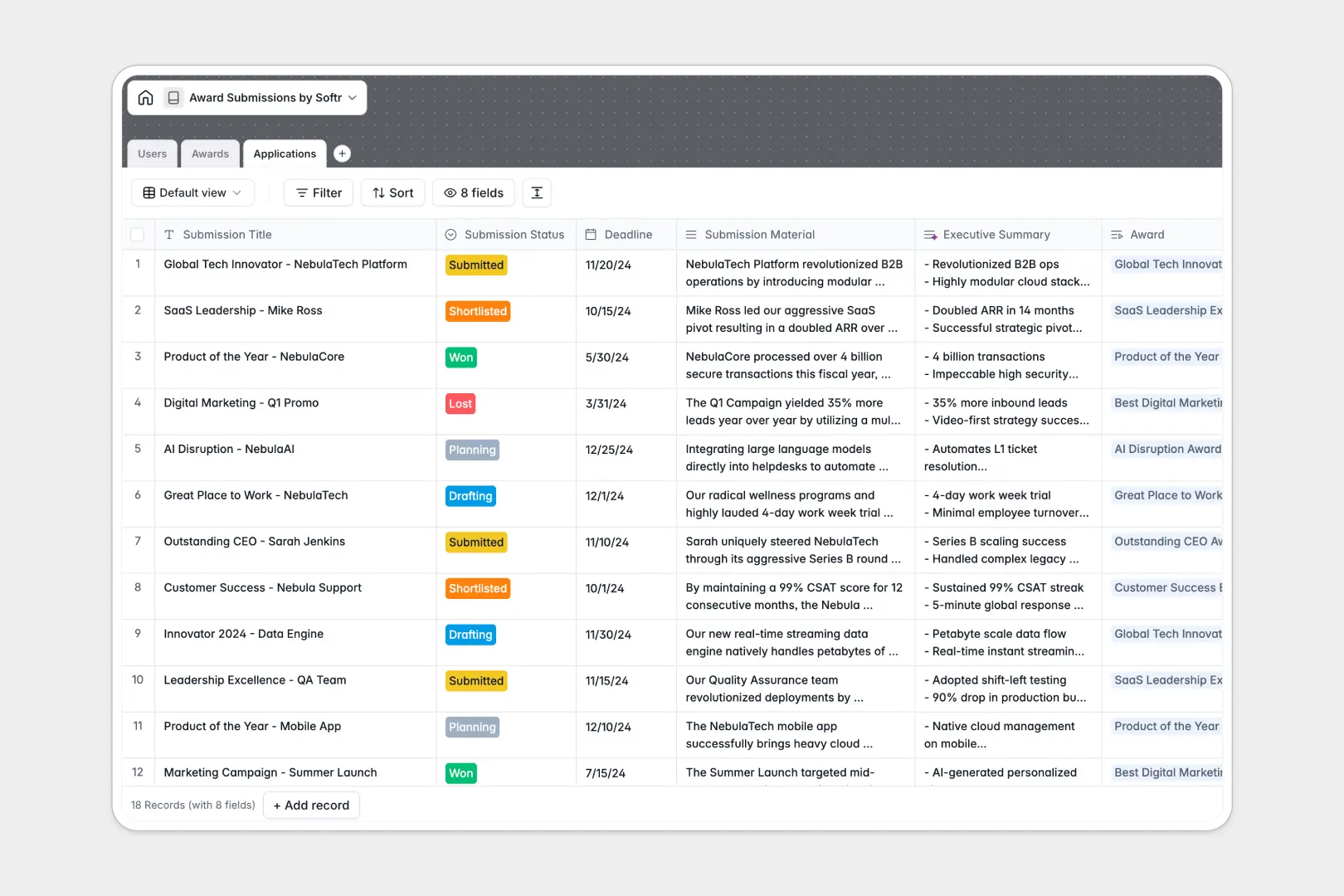 Award Submissions Spreadsheet Template Thumbnail