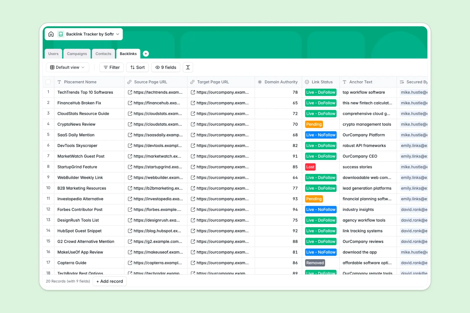 Backlink Tracker Spreadsheet Template Thumbnail