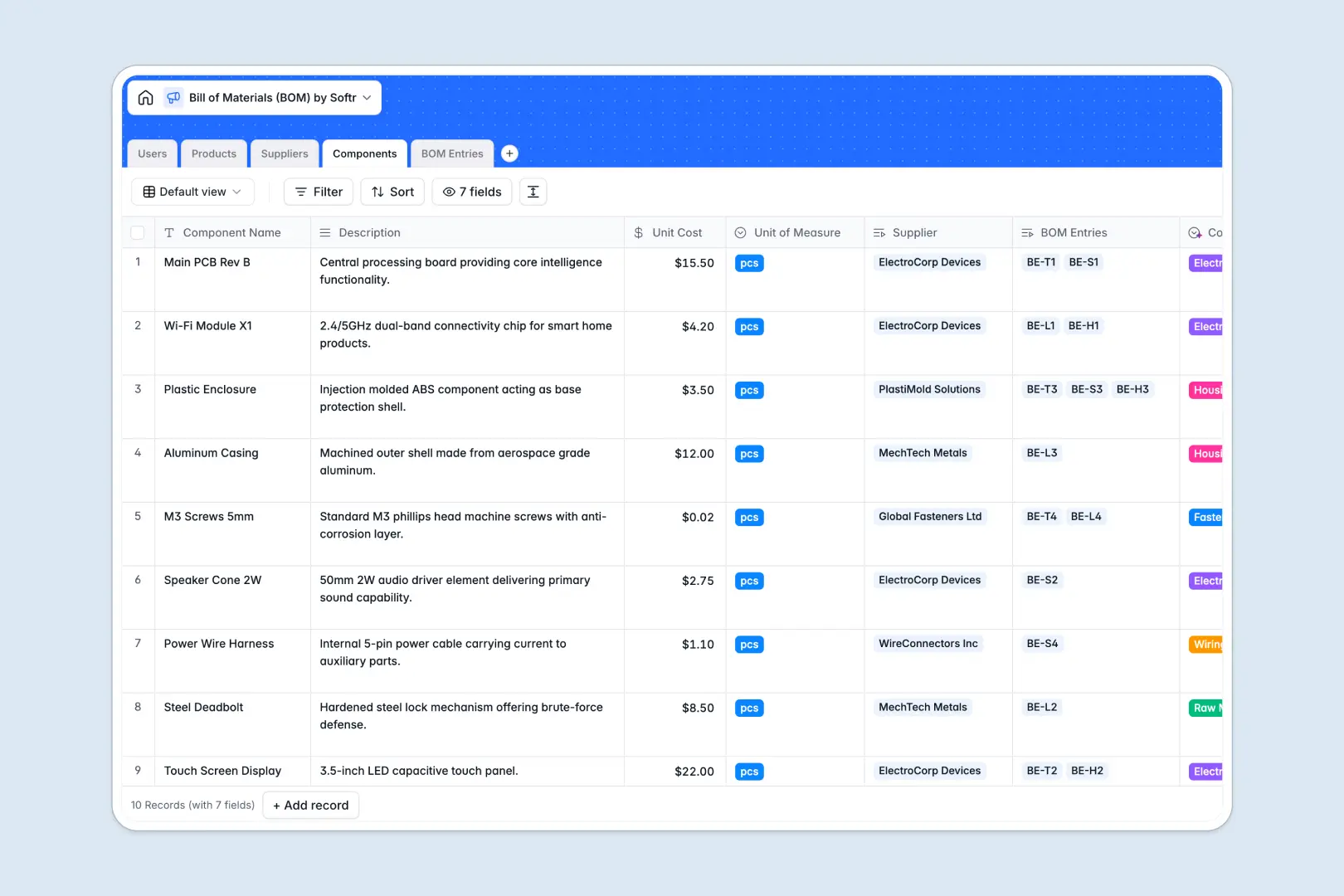 Bill Of Materials Database Template Thumbnail