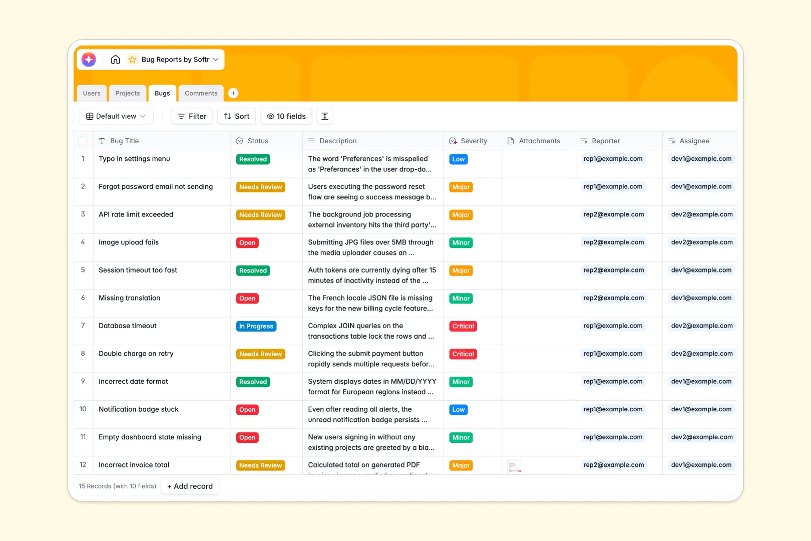 Bug Reports Database Template Thumbnail
