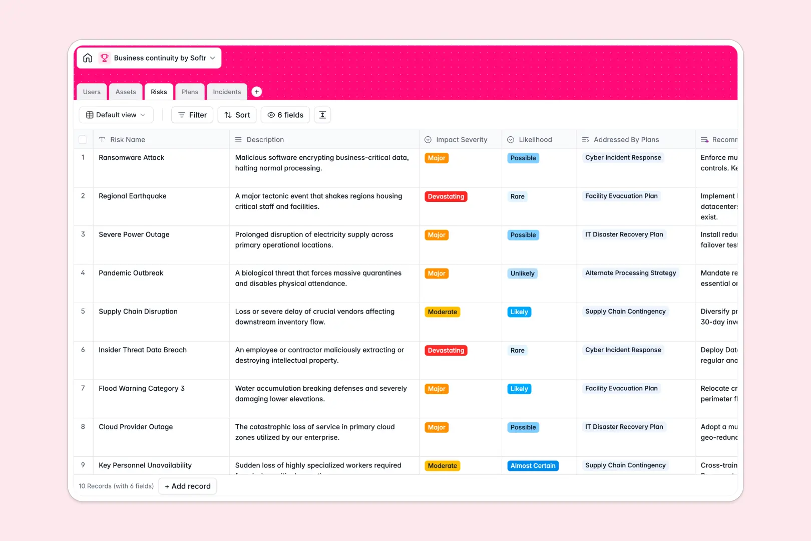 Business Continuity Database Template Thumbnail