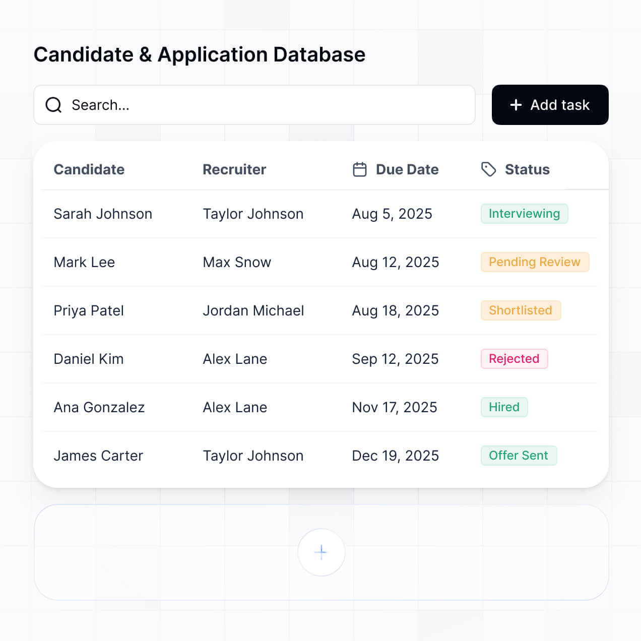 UI screenshot of centralized applicant database