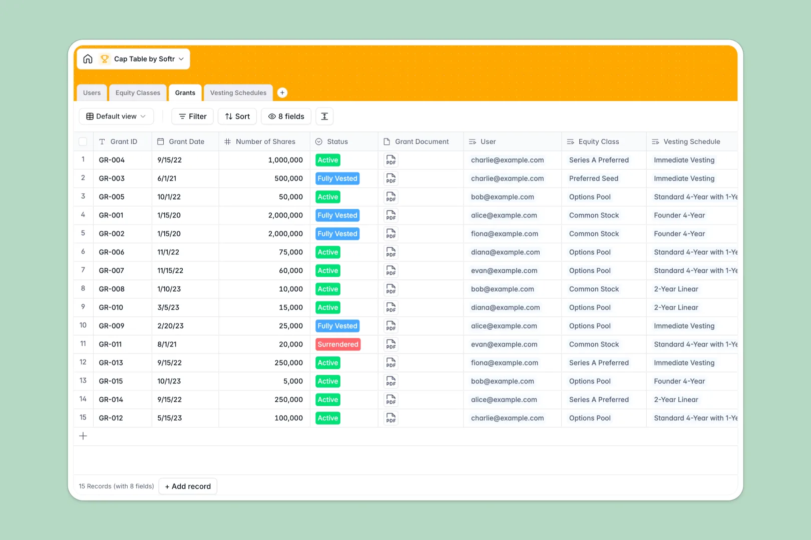 Cap Table Database Template Thumbnail
