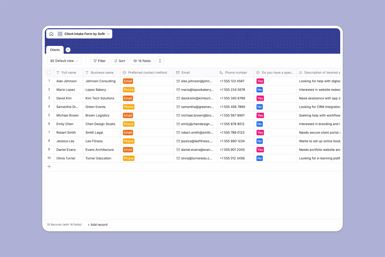 Client Intake Spreadsheet Template Thumbnail
