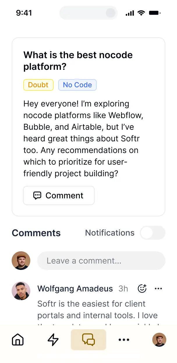collaboration hub mobile ui