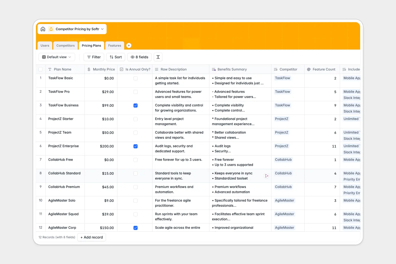 Competitor Pricing Database Template Thumbnail