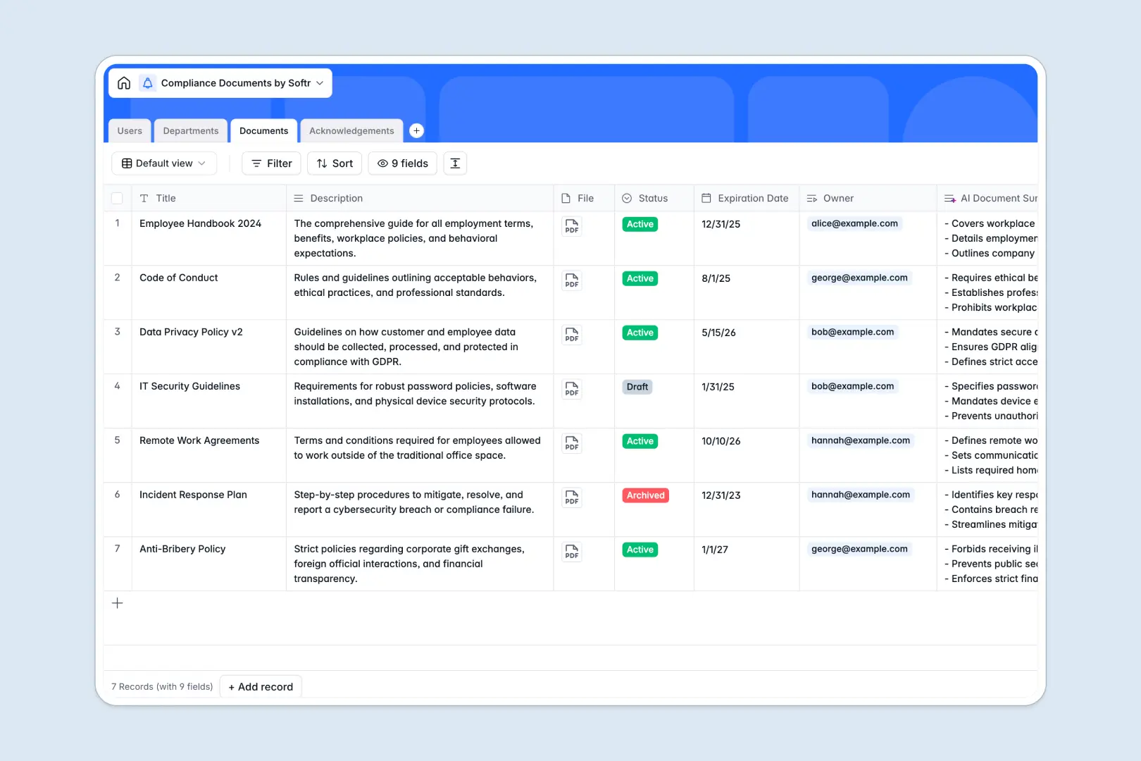 Compliance Documents Database Template Thumbnail