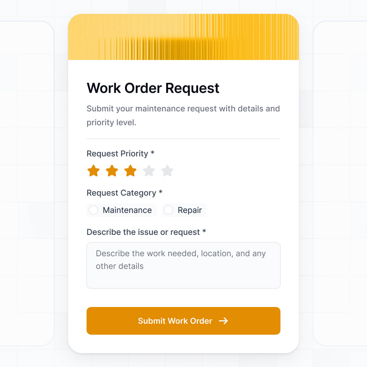 UI screenshot of work order creation