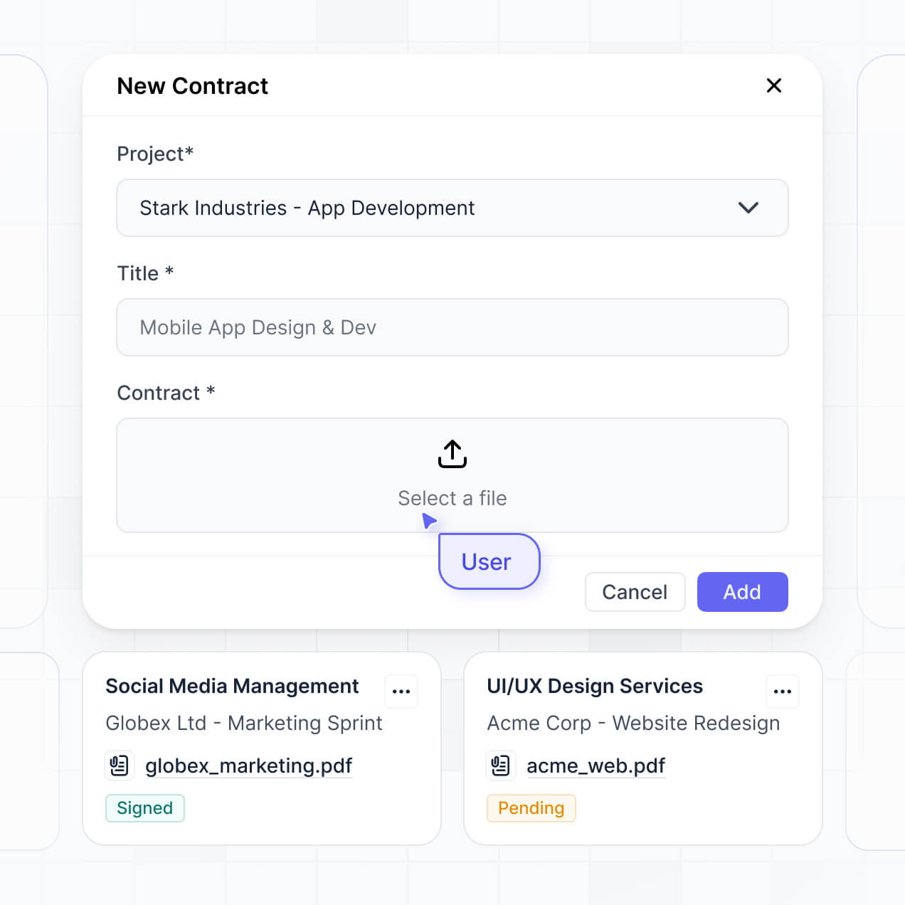UI screenshot of centralized document management