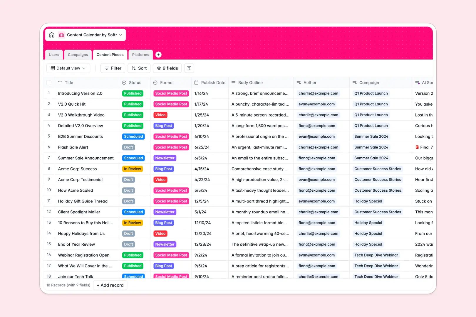 Content Calendar Database Template Thumbnail