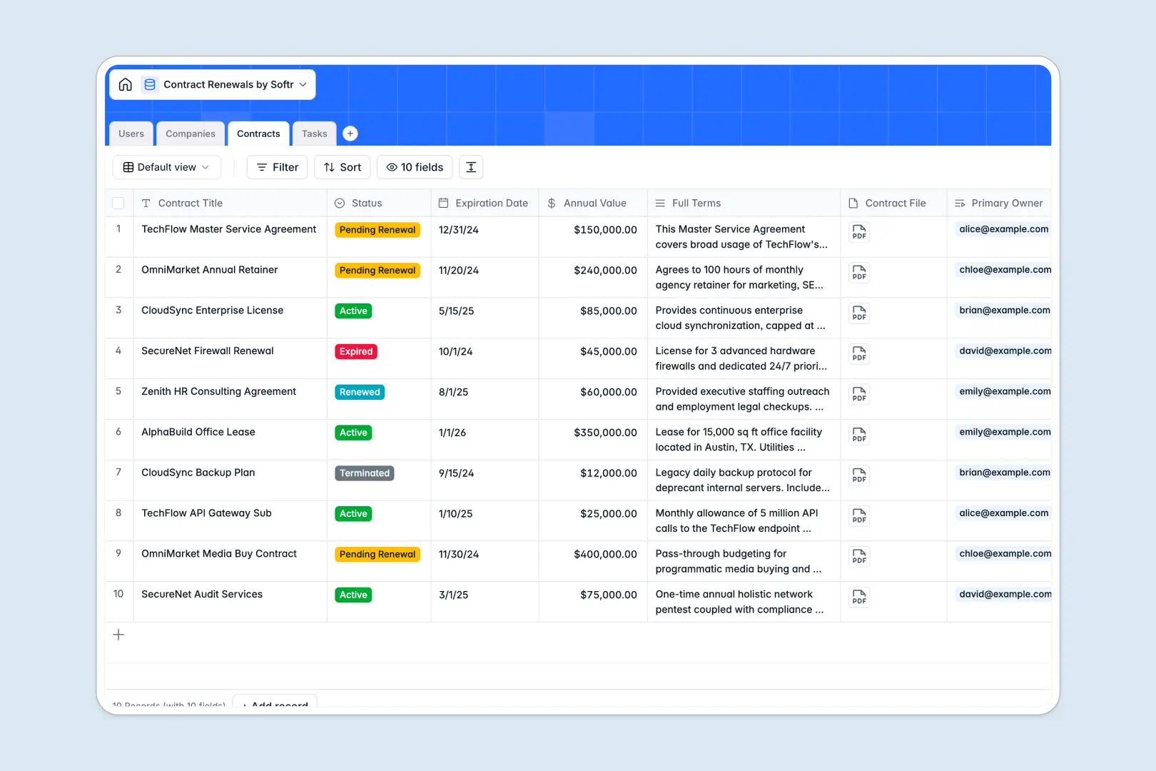 Contract Renewals Database Template Thumbnail