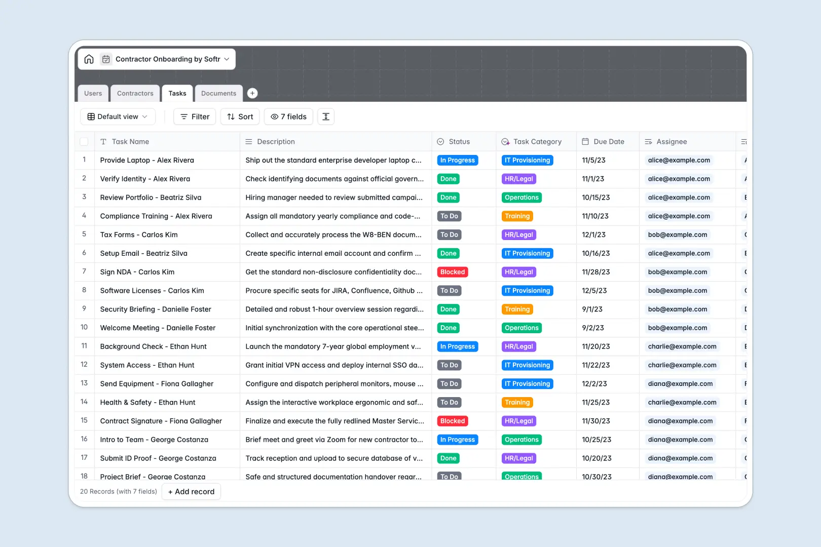 Contractor Onboarding Database Template Thumbnail