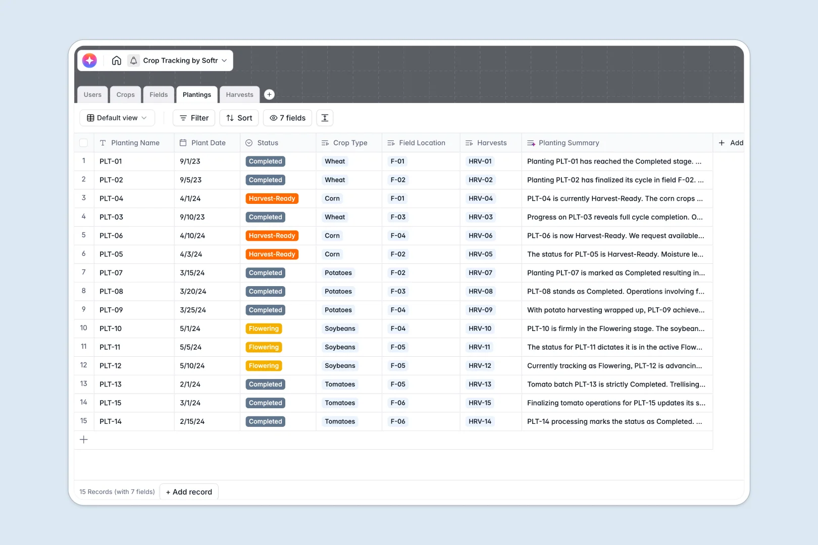 Crop Tracking Database Template Thumbnail
