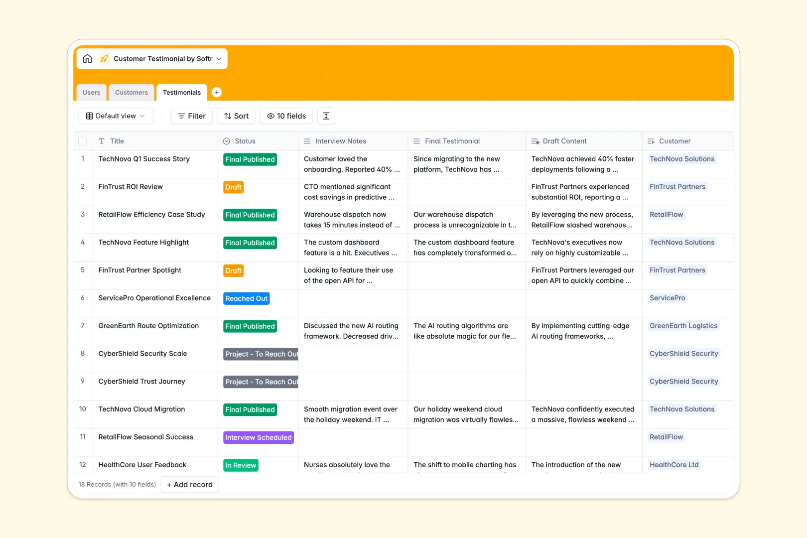 Customer Testimonial Database Template Thumbnail