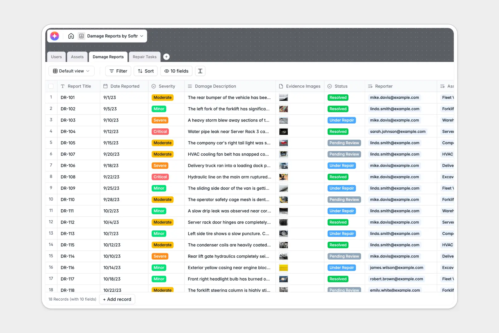 Damage Reports Database Template Thumbnail