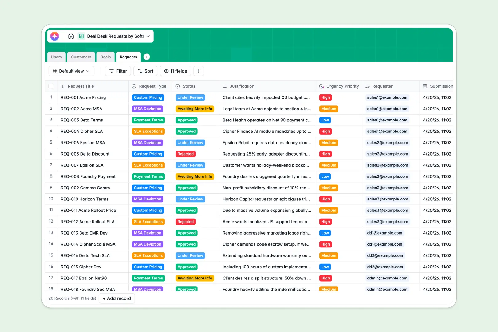 Deal Desk Requests Database Template Thumbnail