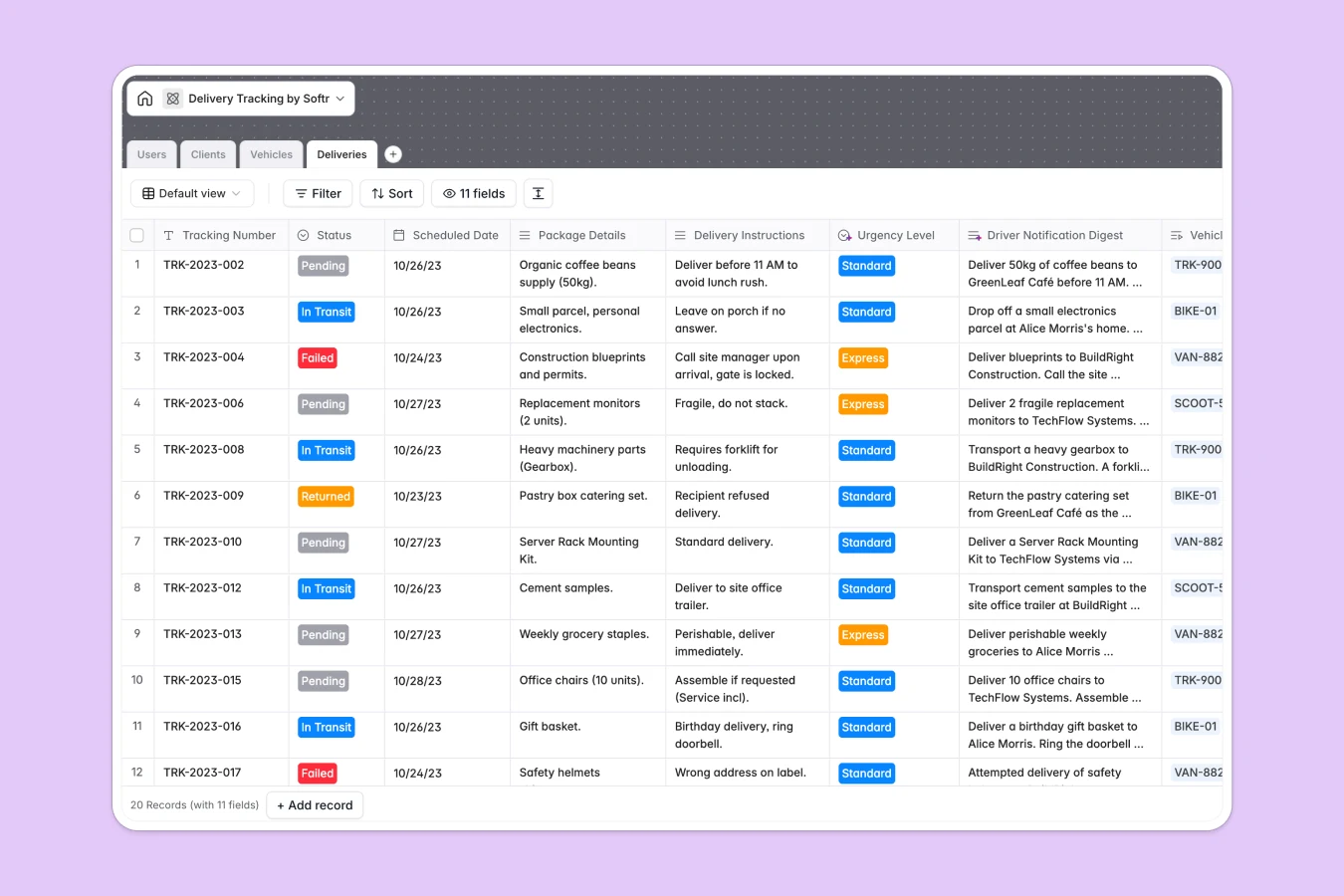 Delivery Tracking Database Template Thumbnail