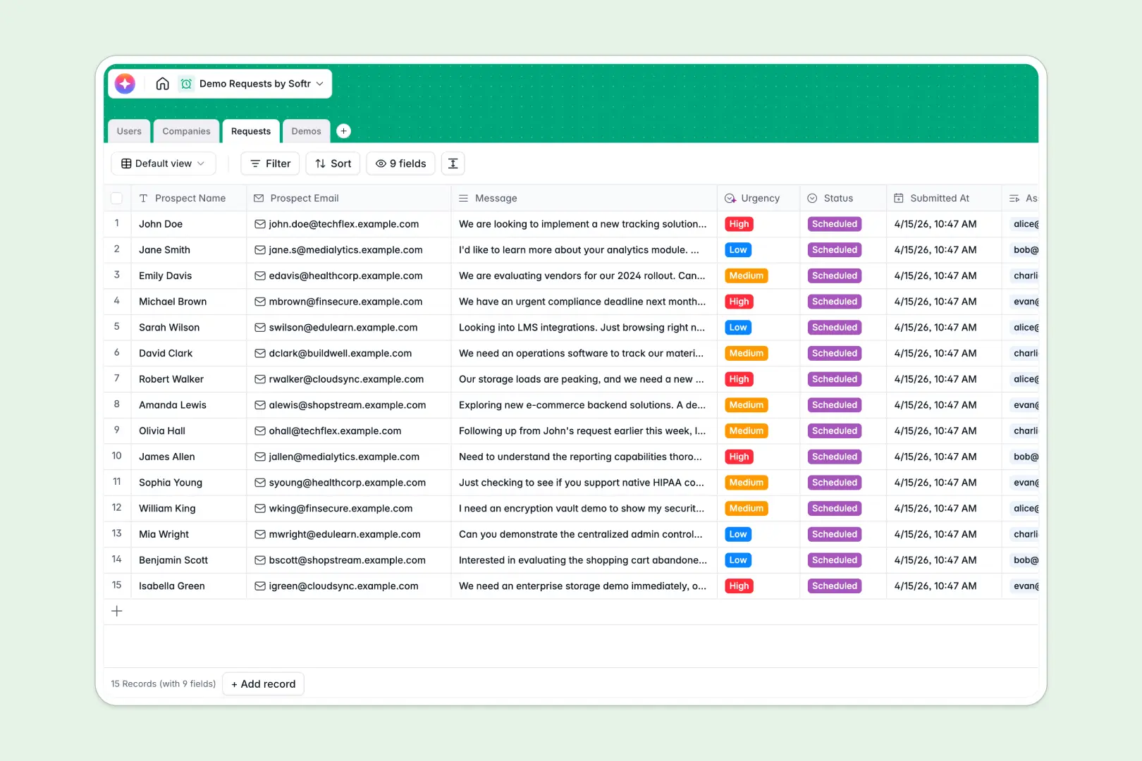Demo Requests Database Template Thumbnail