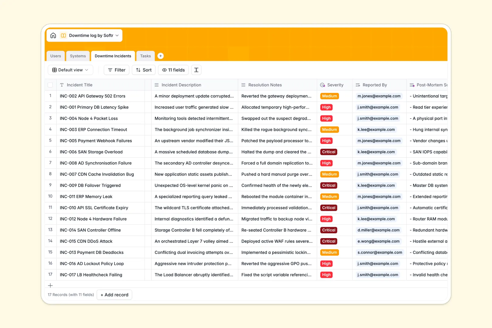 Downtime Log Database Template Thumbnail