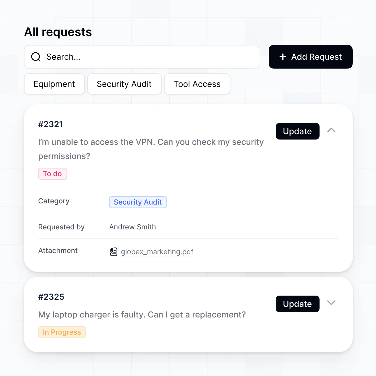 UI screenshot of interactive ticket management