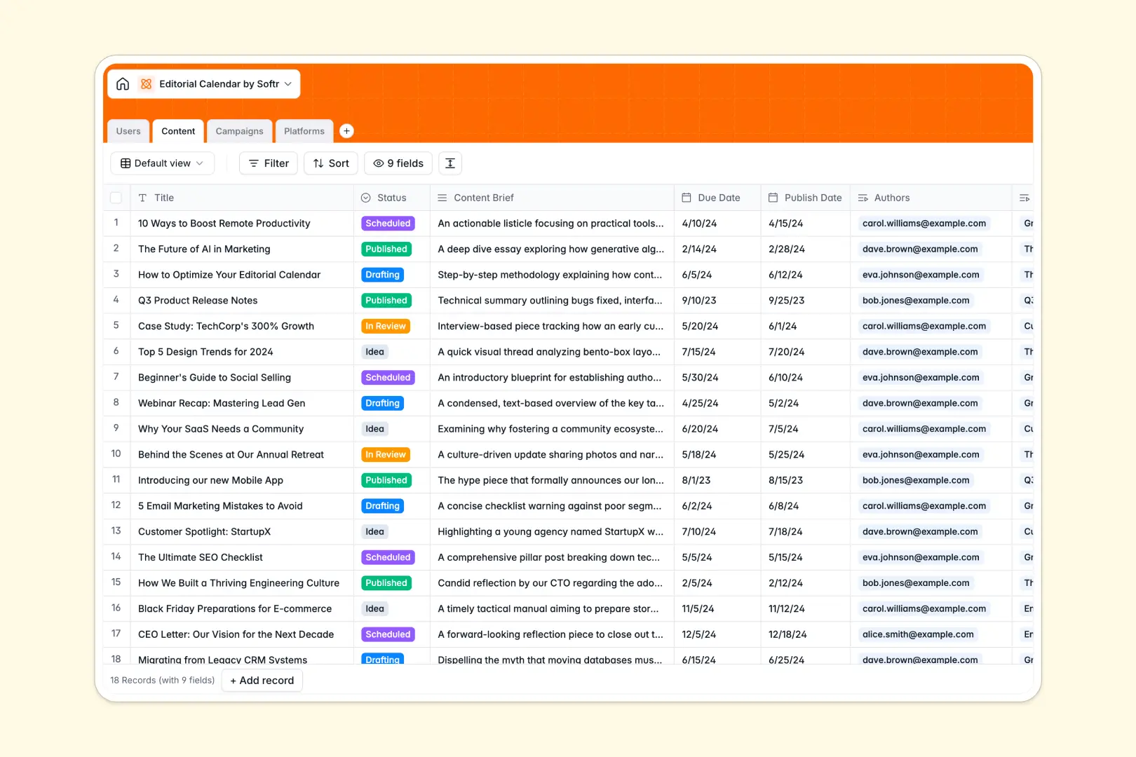 Editorial Calendar Database Template Thumbnail