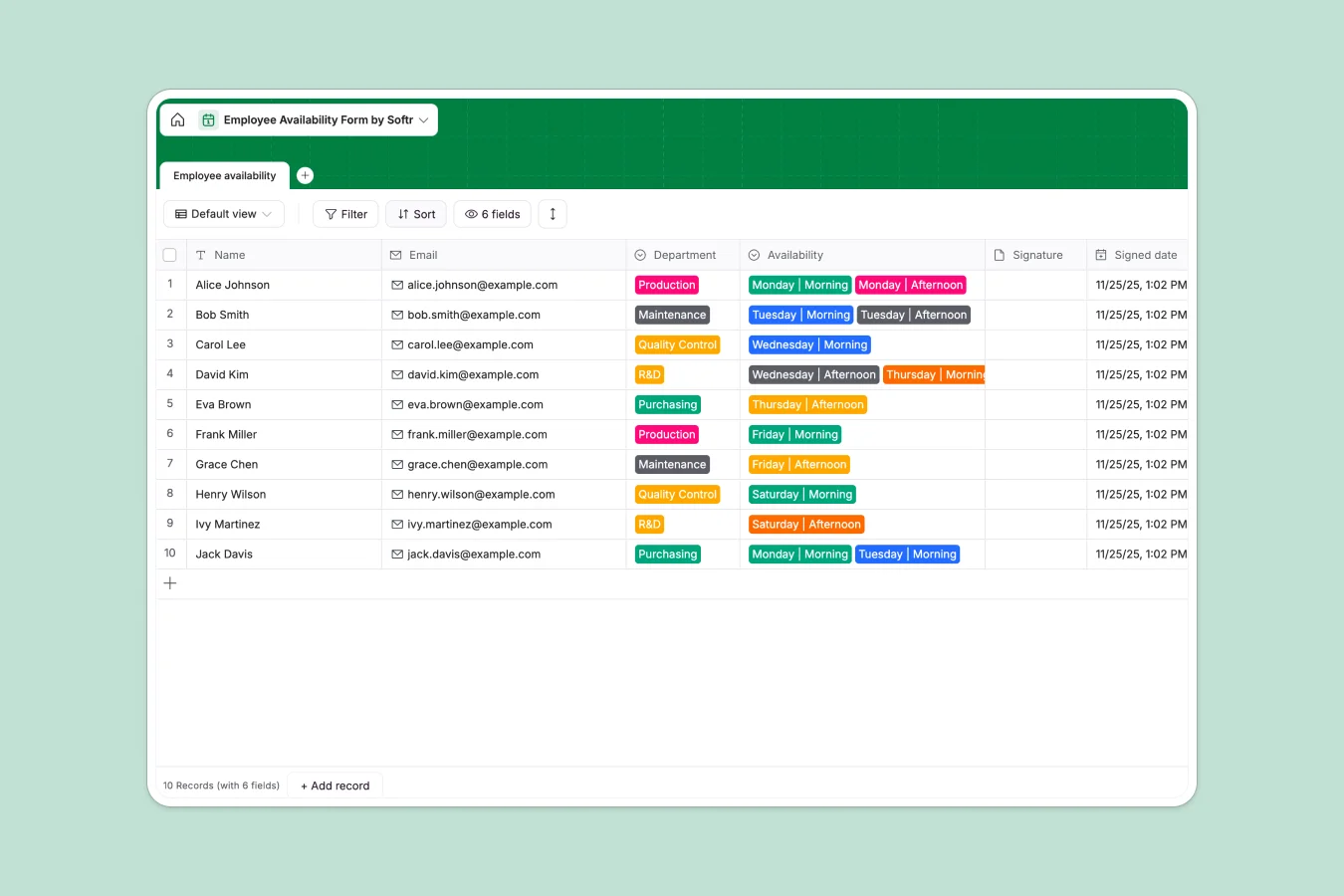 Employee Availability Database Template Thumbnail