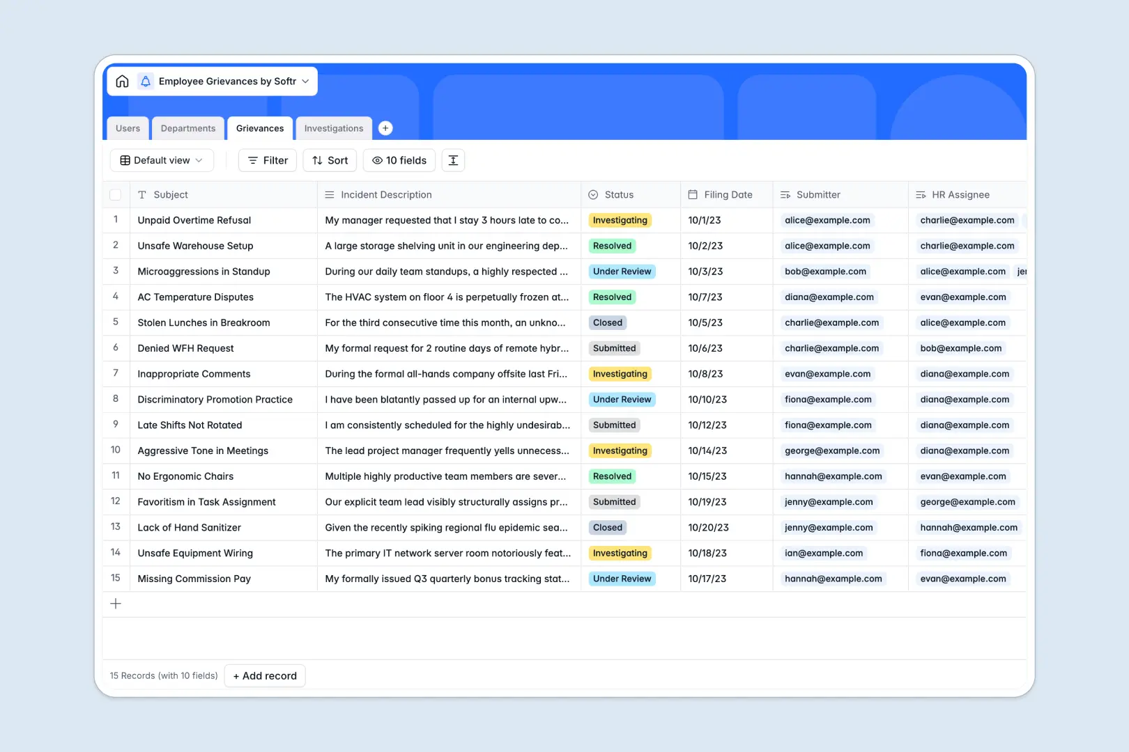 Employee Grievances Database Template Thumbnail