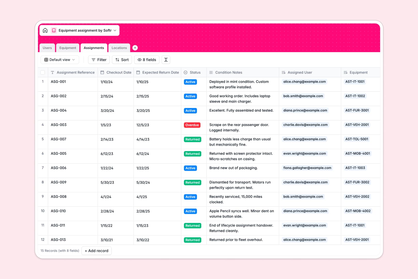 Equipment Assignment Database Template Thumbnail