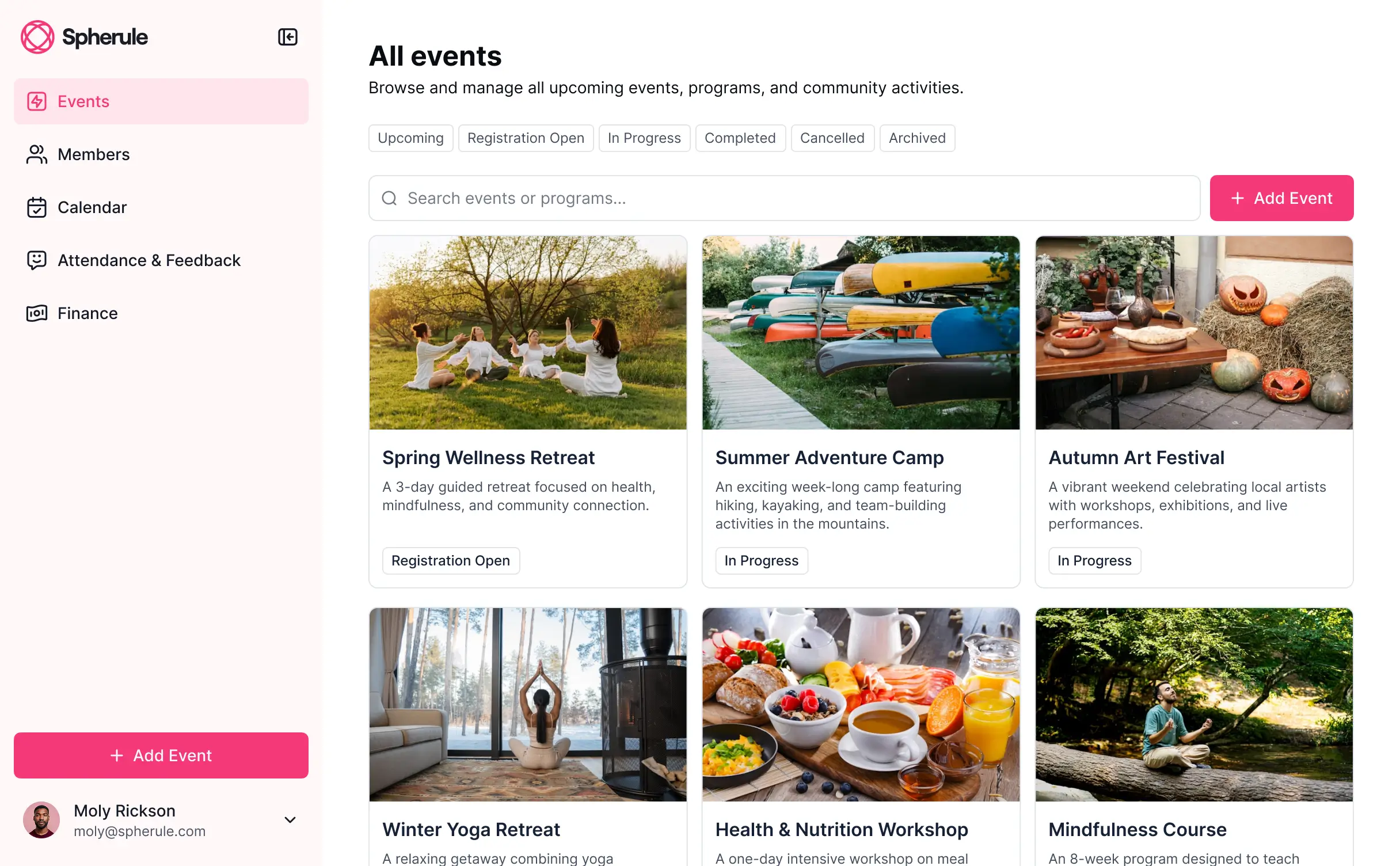 Screenshot of a user interface for free party rental software, displaying a dashboard with booking calendar, inventory list, and navigation menu.