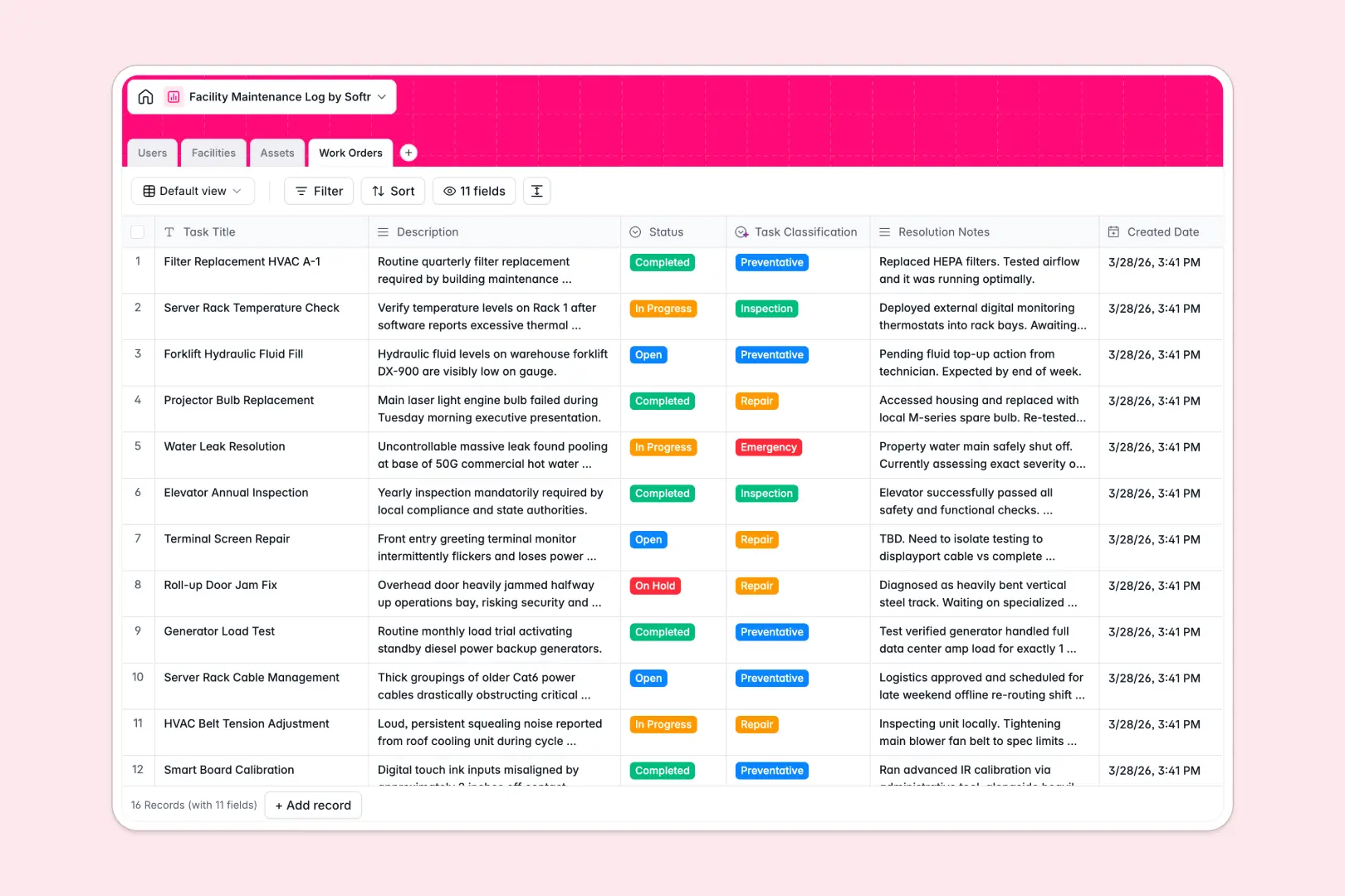 Facility Maintenance Log Database Template Thumbnail