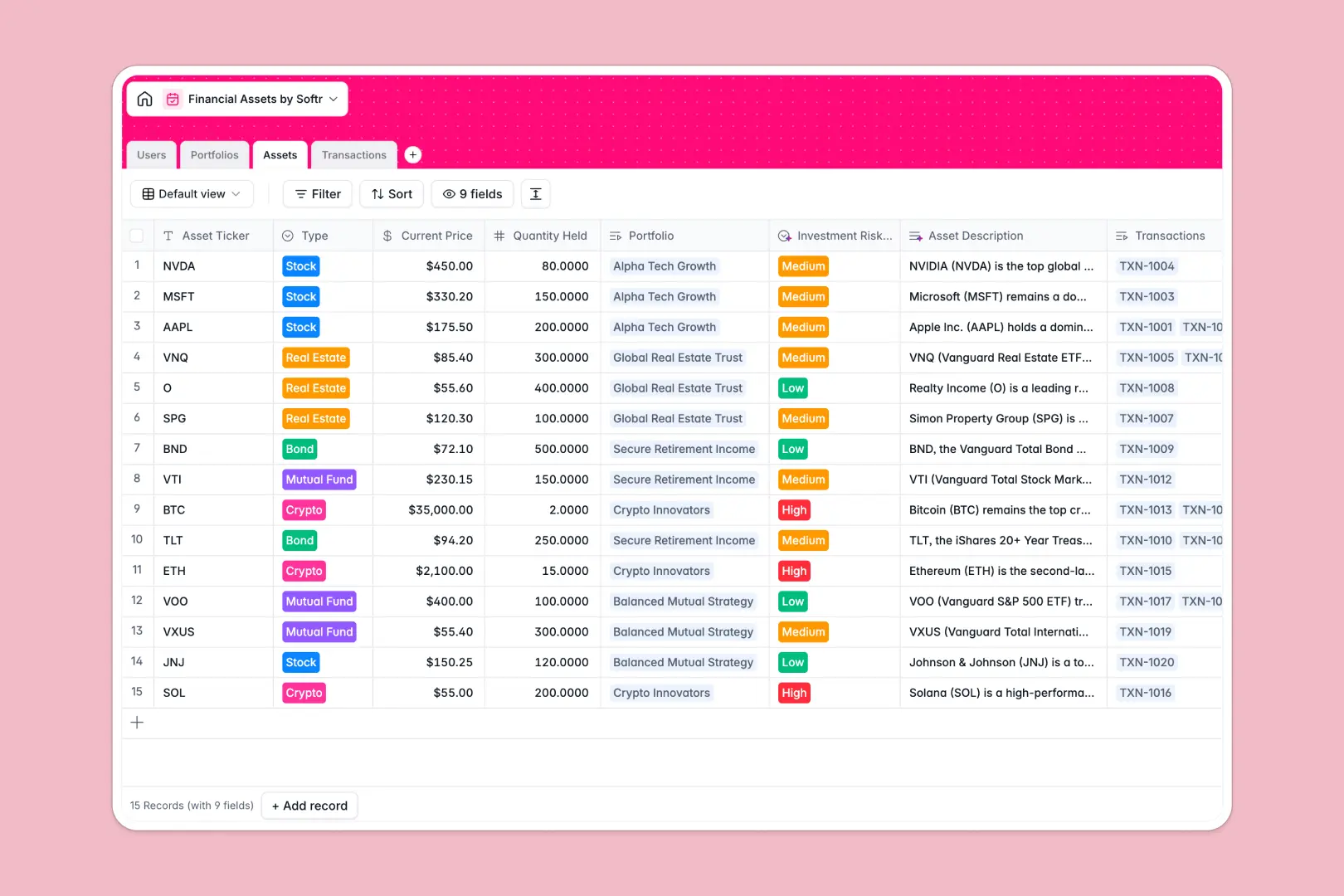 Financial Assets Database Template Thumbnail