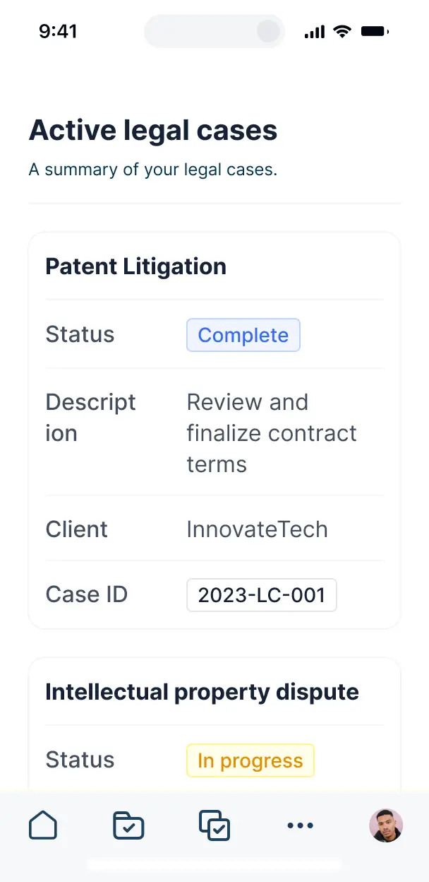legal task management mobile ui