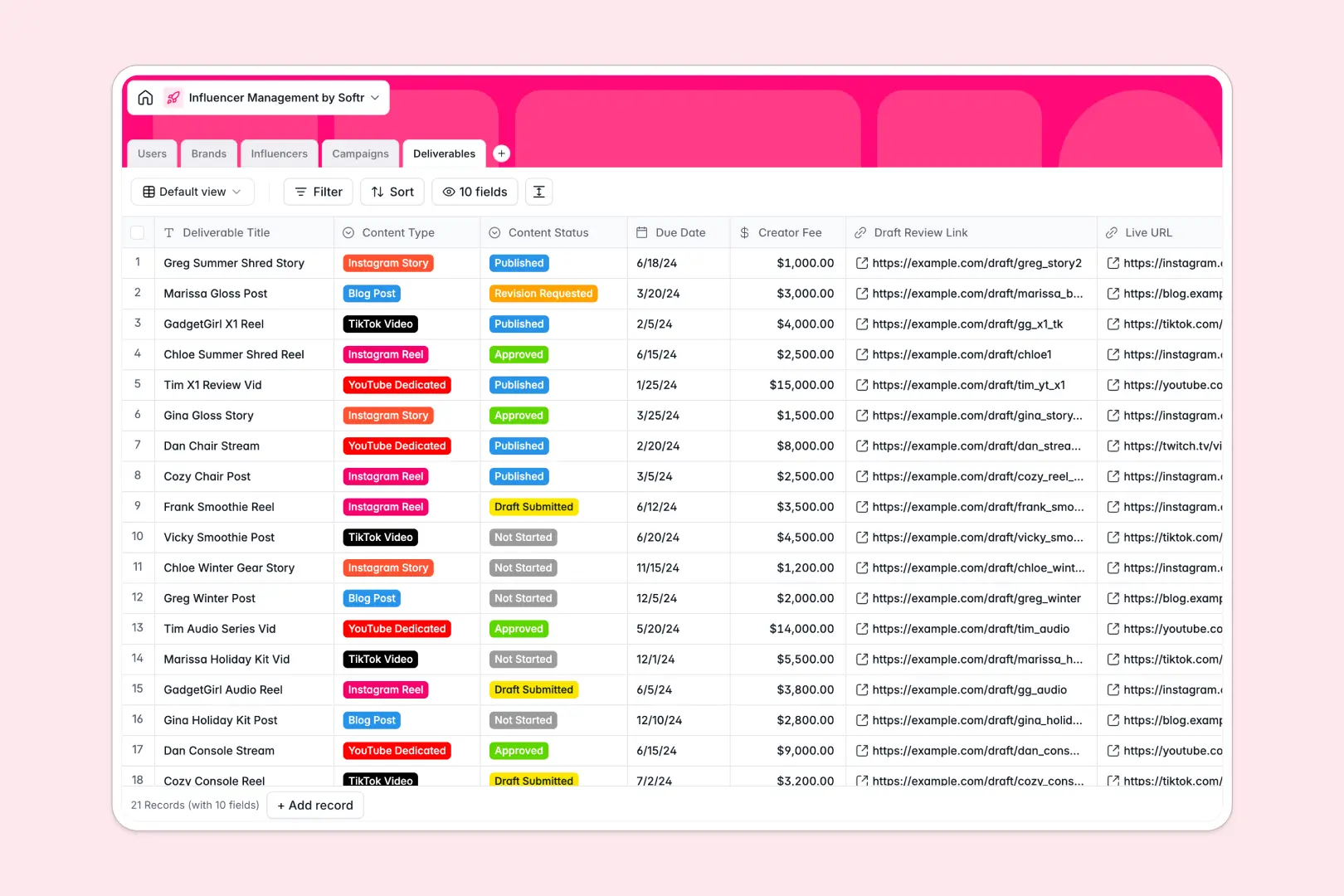 Influencer Management Database Template Thumbnail