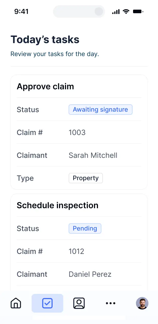 insurance workflow software mobile ui