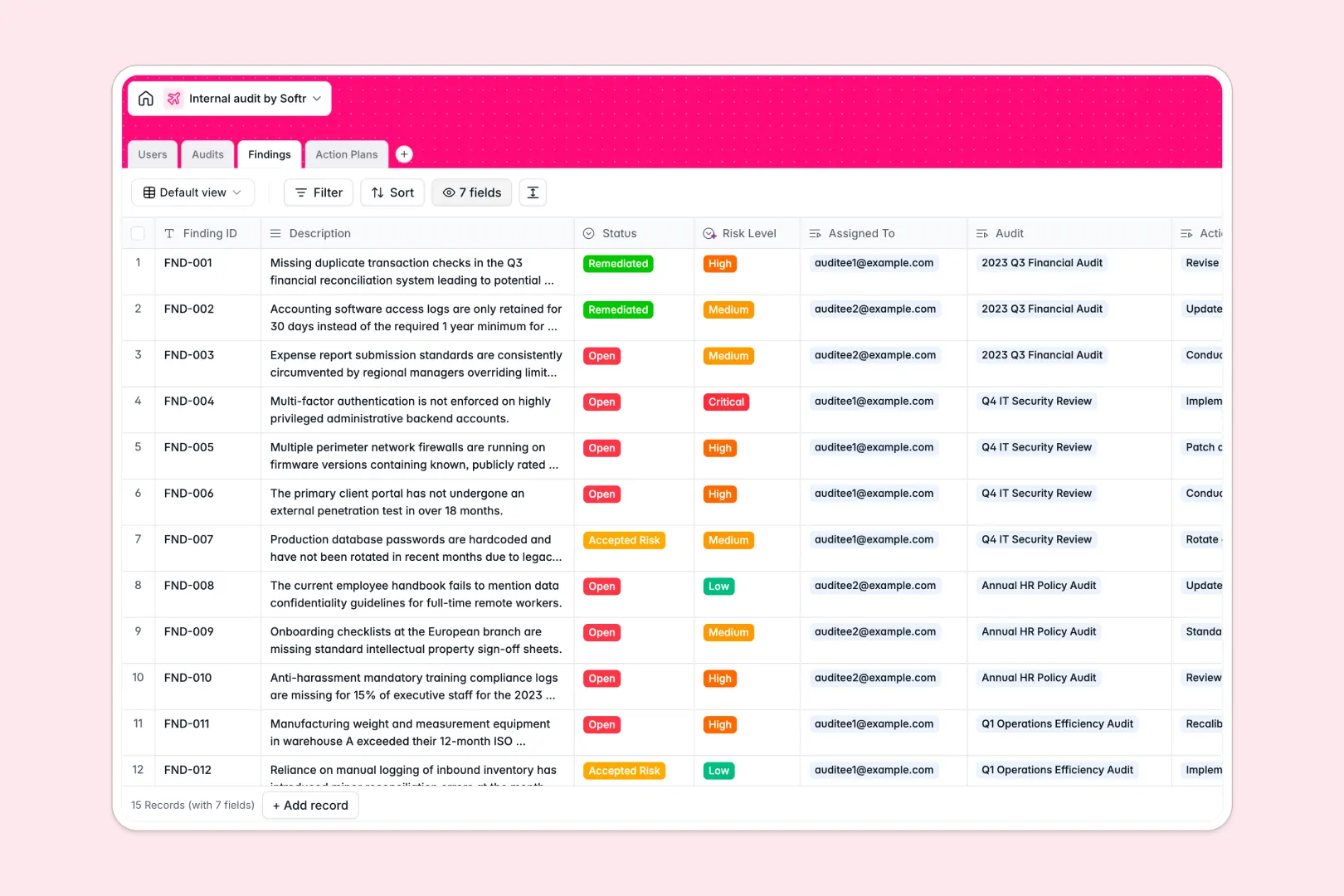 Internal Audit Database Template Thumbnail
