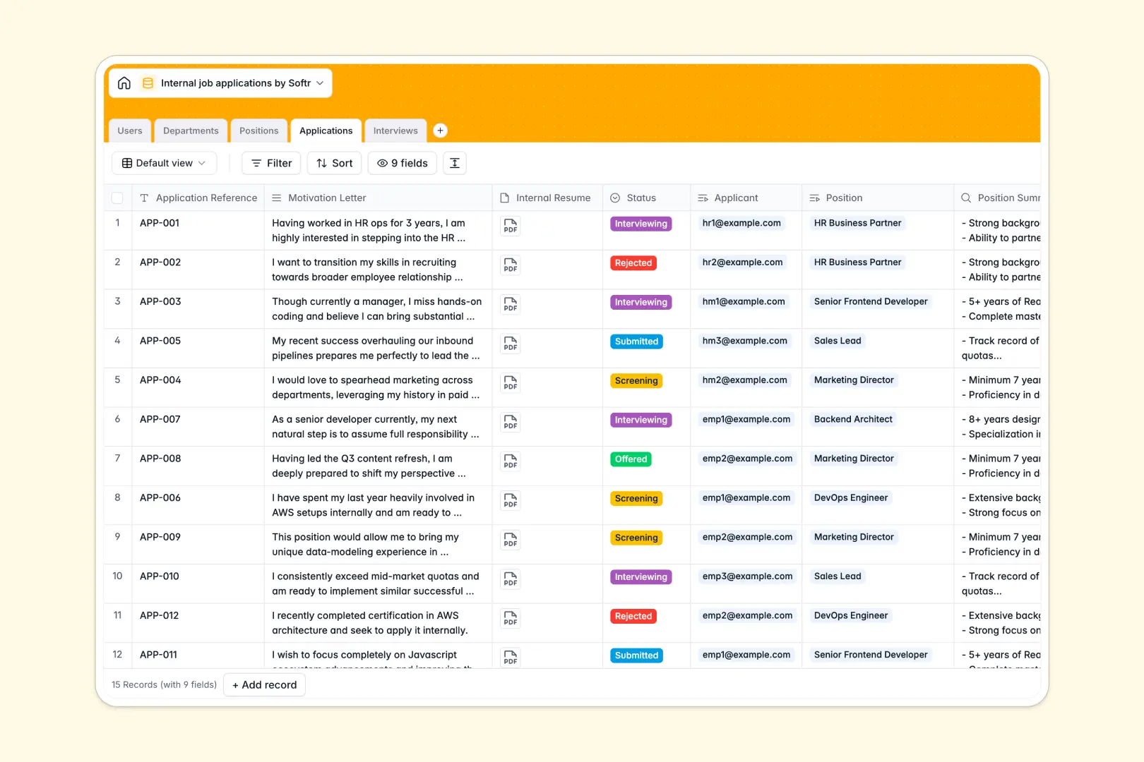 Internal Job Applications Database Template Thumbnail