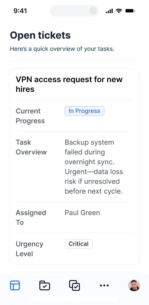 issue resolution tracker mobile ui