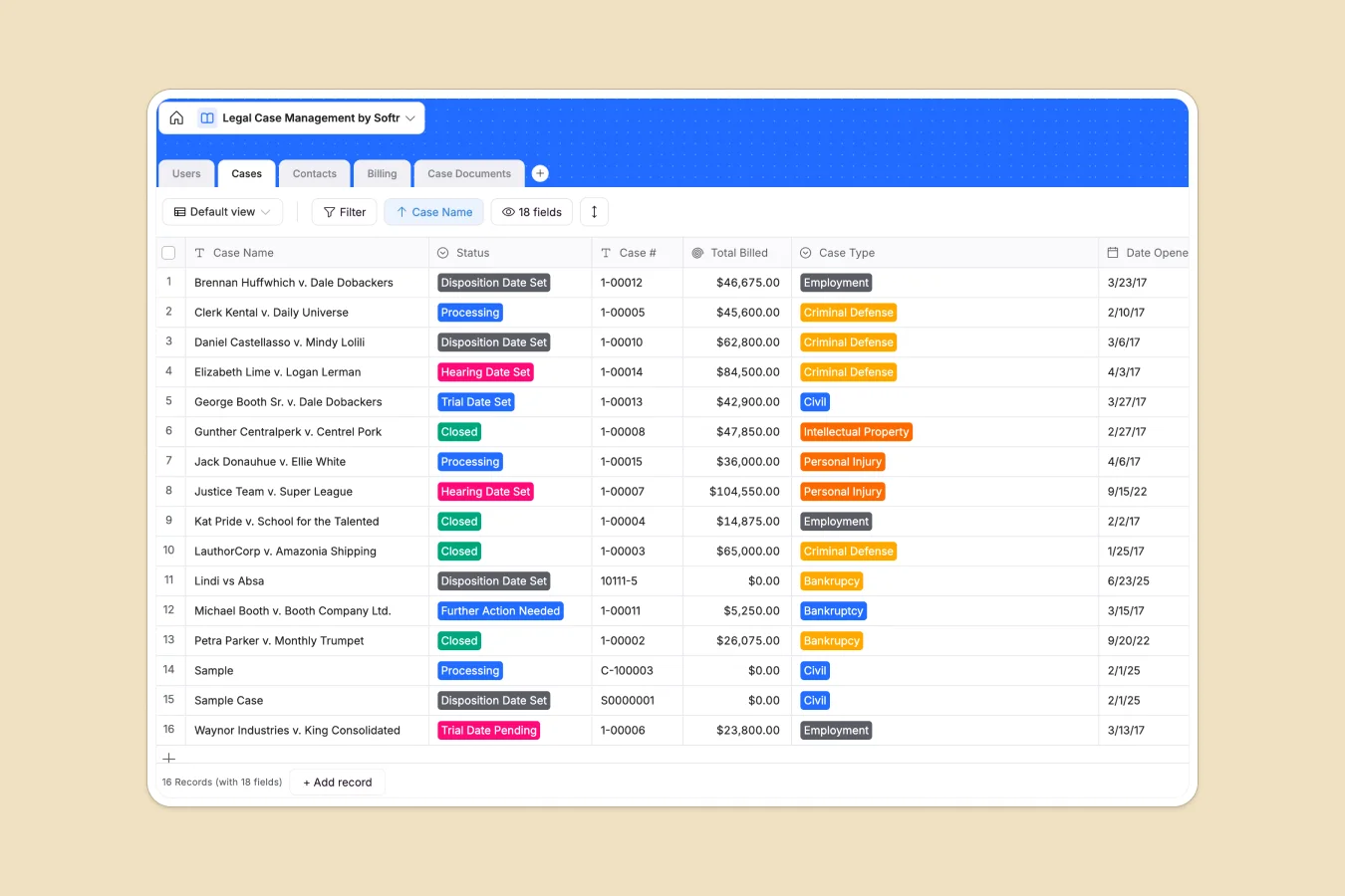 Legal Case Management Database Template Thumbnail