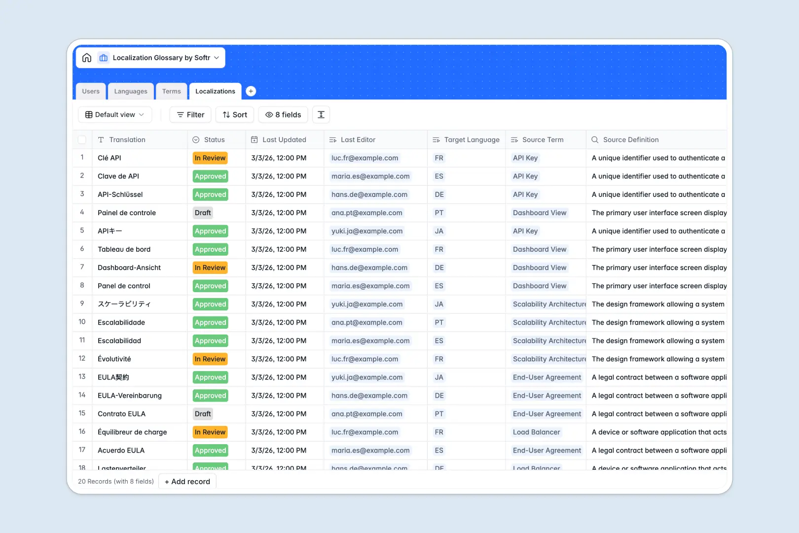 Localization Glossary Spreadsheet Template Thumbnail