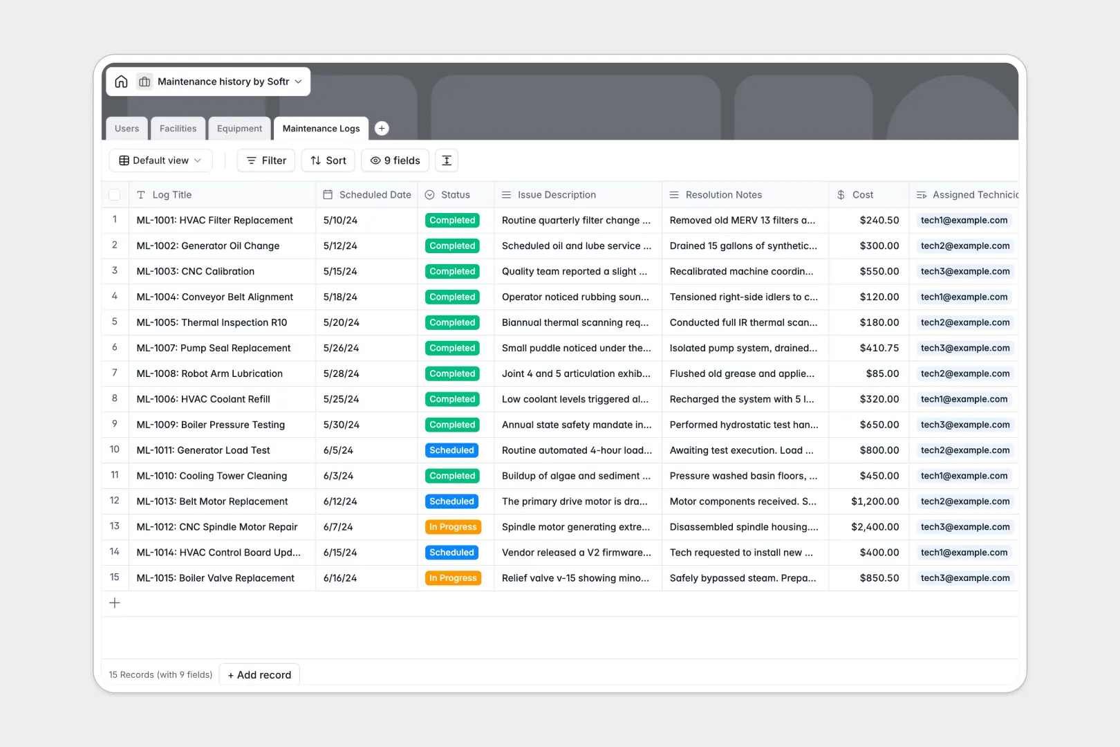 Maintenance History Database Template Thumbnail