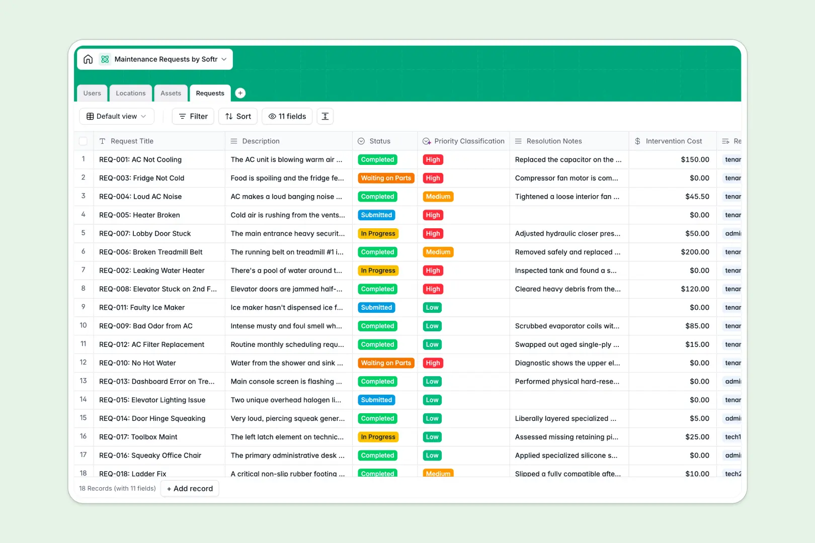 Maintenance Requests Database Template Thumbnail