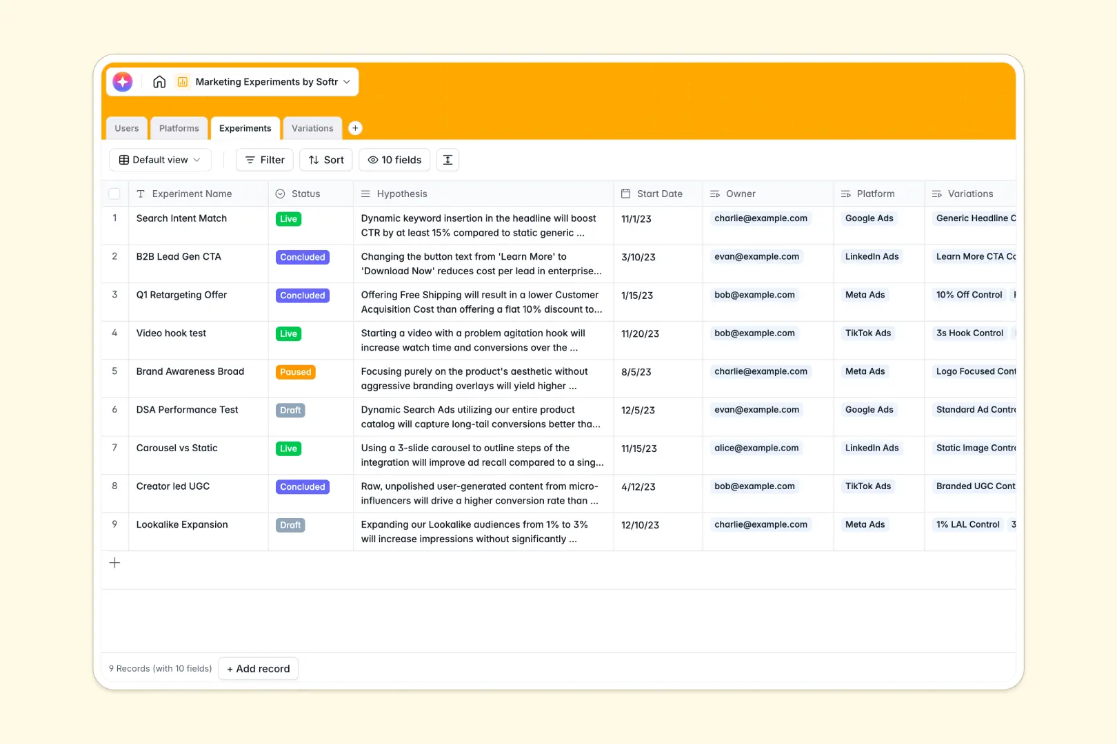 Marketing Experiments Database Template Thumbnail