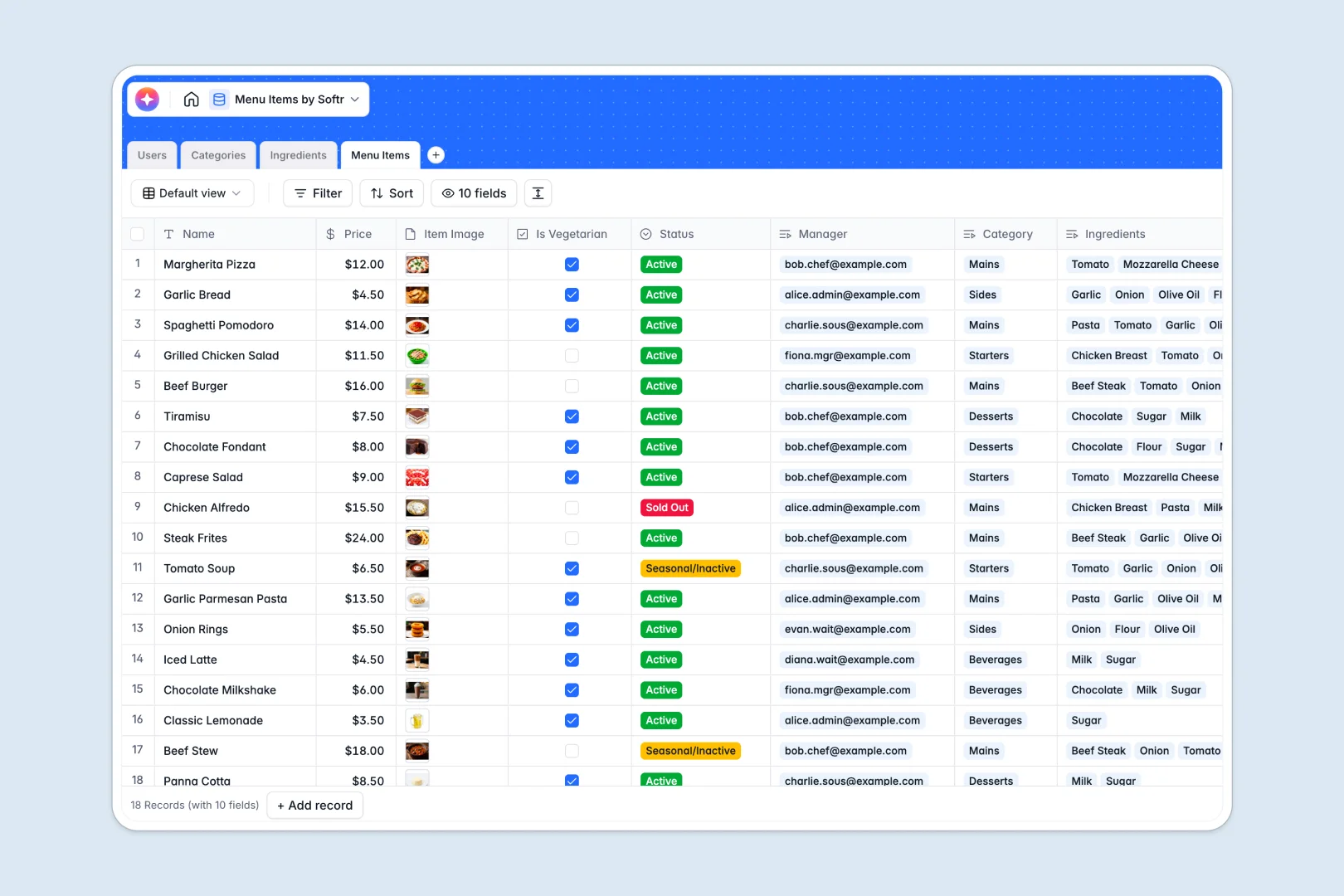 Menu Items Database Template Thumbnail