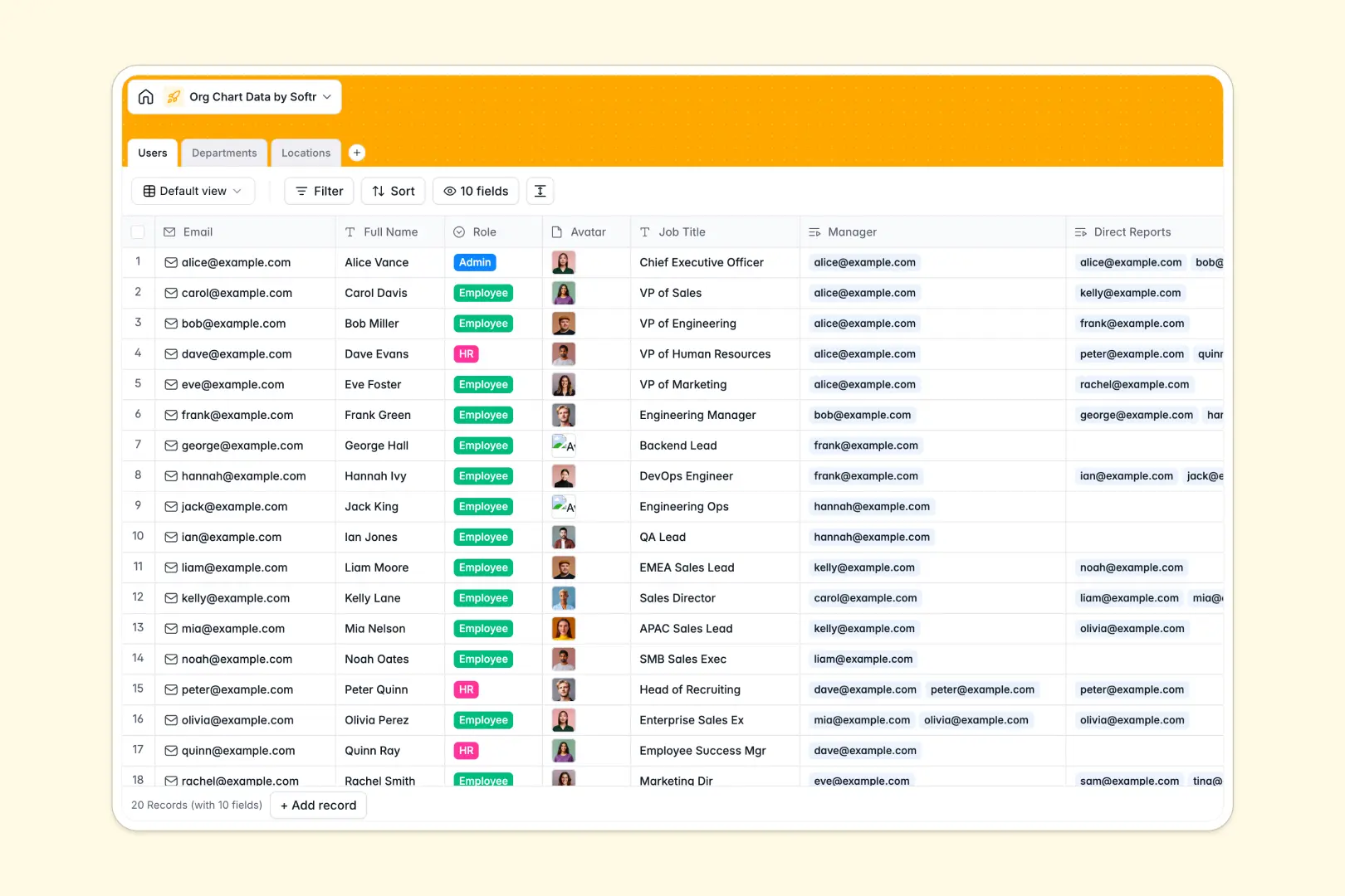 Org Chart Data Database Template Thumbnail