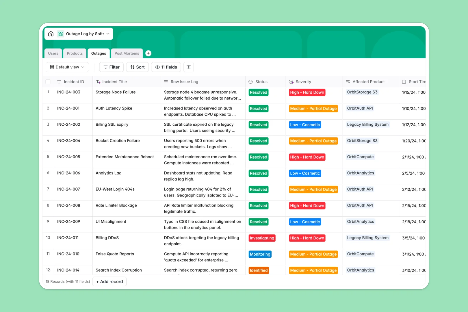 Outage Log Database Template Thumbnail