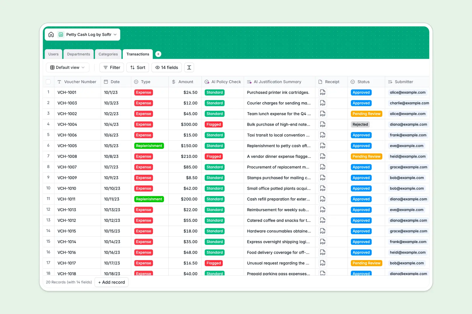Petty Cash Log Database Template Thumbnail