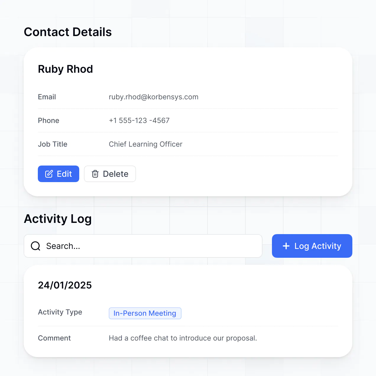 UI screenshot of contact and account management